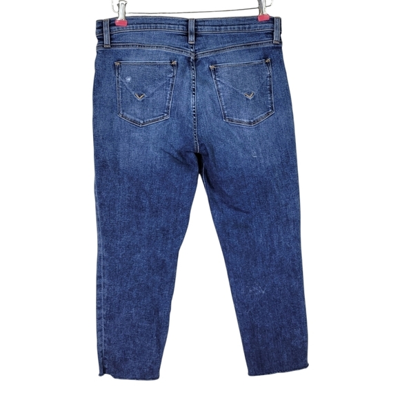 Hudson Jeans Size 31 34X25 Blue Nico Cropped Straight Leg Raw Frayed Hem Stretch - Picture 2 of 12